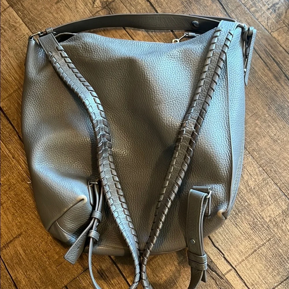 All Saints Small Kita Convertible Grey Braided-Detail Leather Backpack